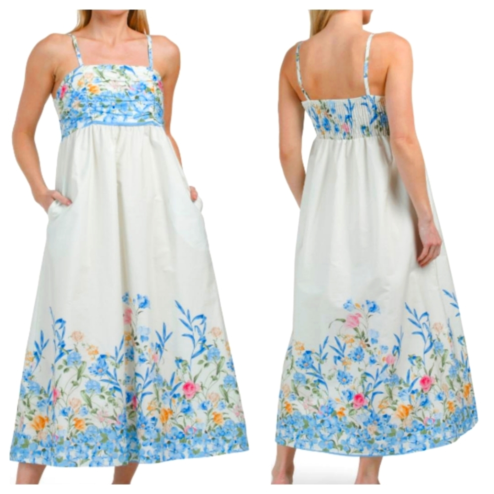 NWT Floral Maxi Length Stretchy Waist Dress